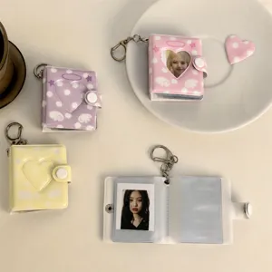 Ins Style Angel Wings Polka Dot Heart Hollow Mini Photo Album Keychain PVC Photocard Storage Book Small Binder For Girls