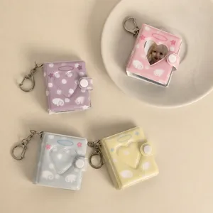 Mini heart hollow photo album keychain cute angel wings transparent 2 inch photocard holder