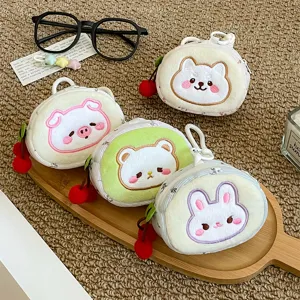Porte-Monnaie en Peluche d'Animal de Dessin Animé Mignon Pendentif Cerise Fermeture Éclair Mini Pochette pour Femmes Enfants