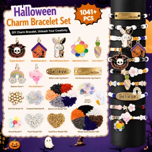 Ensemble de bracelet de perles DIY d'Halloween avec pendentifs en alliage et perles de cristal.