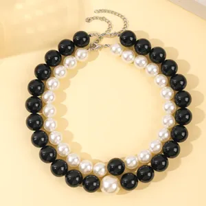 Collar de perlas negro y blanco clásico elegante joyería de moda para mujeres accesorios chic