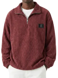 Ανδρικό vintage polo φούτερ από κορνουρόυ με μισό φερμουάρ σε μοντέρνο casual ρετρό στυλ.