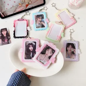 Acrylic photocard holder pendant, cute angel wings 3-inch polaroid display case for fans.