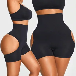 Black high waist shapewear tummy control butt lifter cutout boxer briefs underwear women