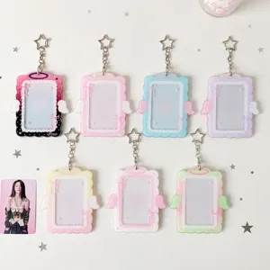 Acrylic 3 inch photocard holder cute angel wing Polaroid storage protective case with star pendant