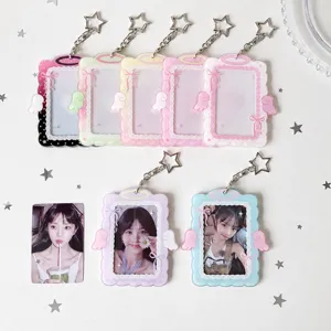 Angel Wings Acrylic Photocard Holder Three Inch Polaroid Photo Storage Protective Sleeve Keychain For Idol Cards Star Pendant