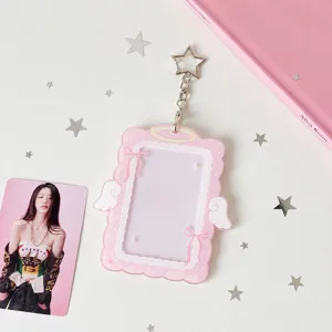 Pink acrylic photocard holder 3 inch polaroid protector cute star keychain aesthetic