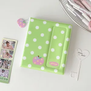 Green polka dot photocard album with apple pendant, star idol mini photo storage book