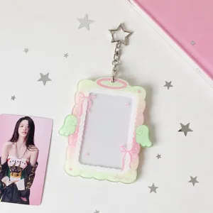 Acrylic photocard holder angel design cute 3 inch Kpop photocard protector with star keychain