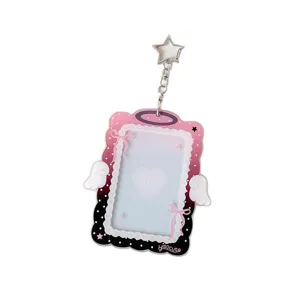 Acrylic Photocard Holder Cute Angel Wings 3 Inch Polaroid Idol Card Protector Keychain