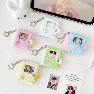 Korean Ins Style Mini PVC Photo Album Keychain Polka Dot Idol Photocard Binder Star Pendant Small Card Storage Book For Women