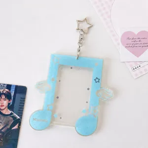Blue acrylic photocard holder star keychain cute kpop photocard protector sleeve for fans.