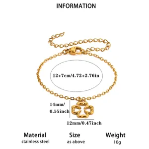 Pulsera de acero inoxidable con dije de trébol de cuatro hojas y cadena ajustable elegante