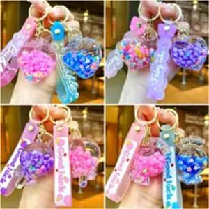 Cute liquid quicksand bead keychain pendant, colorful candy bottle bag accessory gift