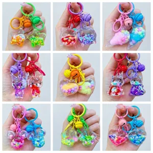 Cute cartoon liquid glitter keychain lovely bag pendant keyring couple gift accessory