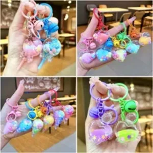 Colorful floating liquid keychain cute heart lollipop bag pendant charm cute gift accessories.