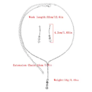 Rhinestone necklace and tassel earrings set, elegant metal jewelry for women party.
