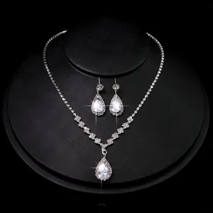 Rhinestone Teardrop Necklace Earrings Bridal Jewelry Set Wedding Party Accessories