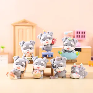 Flocked blind box cute puppy figures set, soft toy miniature desktop ornaments for collection.