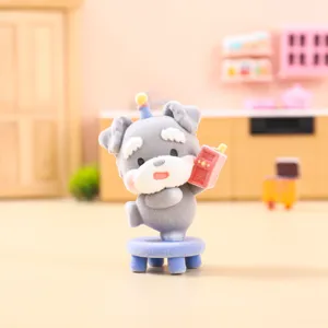 Gray flocked dog blind box action figure cute toy desktop ornament collection display