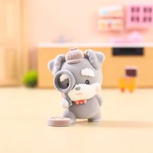Cute flocked puppy action figure detective toy miniature desktop ornament cute gift.