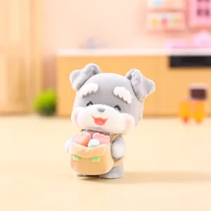 Grey flocked dog blind box miniature figurine cute desktop ornament toy figure gift
