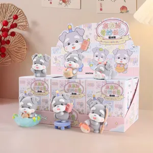 Cute flocked puppy blind box miniature figures set, detailed toy display decoration desktop.