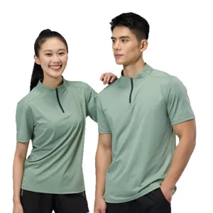 T-shirt de sport fitness unisexe à séchage rapide et demi-zip, haut athlétique élastique.