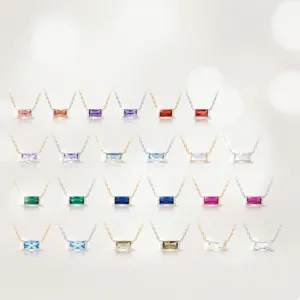 925 Sterling Silver Baguette Cut Zirconia Pendant Necklace For Women 18K Gold Plated Minimalist Birthstone Geometric Jewelry Square Crystal Necklace