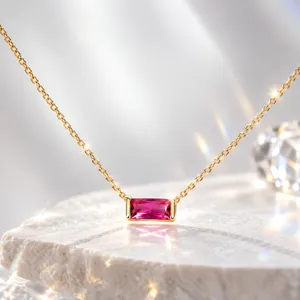S925 sterling silver square zircon gemstone necklace elegant clavicle jewelry for women