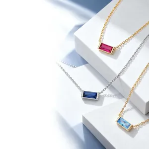 S925 sterling silver square cubic zirconia clavicle necklace elegant gemstone jewelry for women