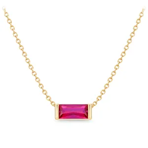 Gold-plated baguette pink cubic zirconia clavicle chain necklace for women elegant jewelry
