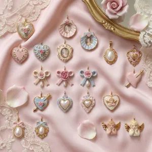 Détail de pendentif en bijoux camée ange nœud cœur céramique style rococo vintage