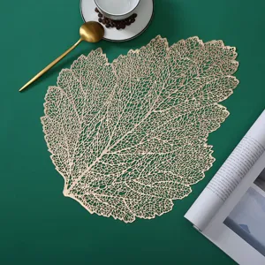 Gold hollow leaf placemat PVC table mat insulation pad for modern dining table decor
