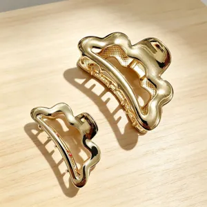 Gold metal hair claw clip set, cloud shaped chic shark clip for women elegant hairstyles daily use.