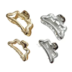 Metal hair claw clips set with irregular wave design, elegant shark clips for women and girls daily styling.