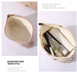 Corduroy cute bear makeup bag large capacity portable cosmetic pouch simple zipper storage bag