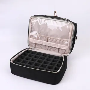 Sac de maquillage noir portable à double couche, organisateur de rouge à lèvres et étui principal
