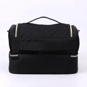 Sac de maquillage double couche noir portable trousse de rangement cosmétique vue principale