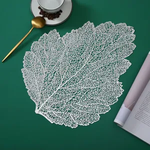 Silver hollow leaf placemat PVC table mat decorative insulation mat for dining room table decor