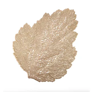 Gold leaf PVC placemat hollow heat insulation mat western table decoration leaf pattern pad