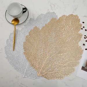 Gold silver PVC leaf hollow placemat table mat decorative kitchen dining insulation pad.