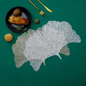 Ginkgo leaf hollow PVC placemat, exquisite gold and silver table mat for home and restaurant decor.