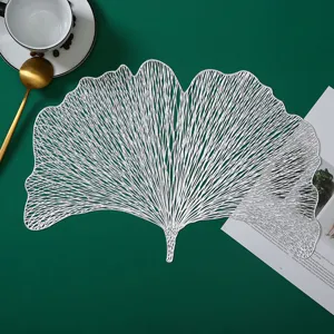 Silver Ginkgo Leaf PVC Placemat Hollow Table Mat Heat Resistant Western Dining Decor Pad