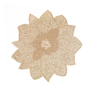 Golden hollow PVC leaf placemat, elegant table decoration and heat insulation mat.