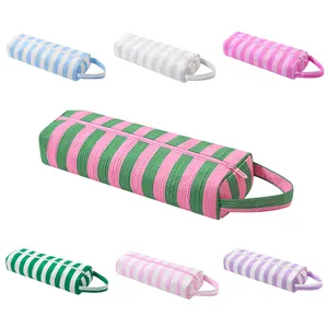 Borsa portaoggetti a righe con cerniera, ideale per accessori per capelli e viaggi.