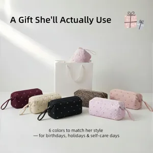 Quilted hair tool storage bag large capacity portable cosmetic pouch for travel daily use