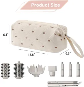 Quilted Hair Dryer Storage Bag Large Capacity Travel Cosmetic Case With Bows Design
