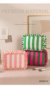 Ruffle striped cosmetic bag sweet pouch travel portable makeup storage organizer case