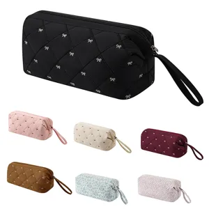 Large Capacity Quilted Hair Dryer Storage Bag Portable Travel Cosmetic Organizer Makeup Pouch With Bowknot Handle